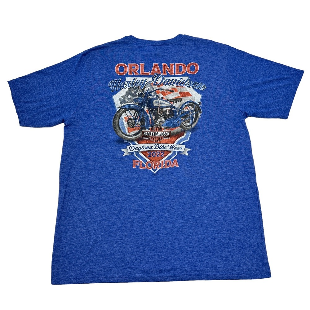Harley Davidson Shirt Mens XXL Blue‎ 2022 Daytona Bike Week USA Flag Motorcycle